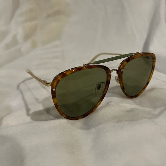 Gucci Havana Gold/ Green Aviator Sunglasses - Picture 2 of 11